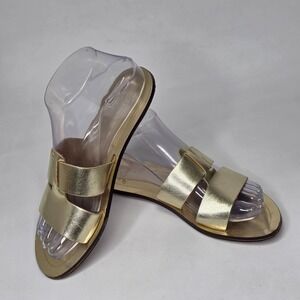J. CREW Cyprus Sandals Women's Size 7 Gold Metallic Slip On Slides Flat Shoes
